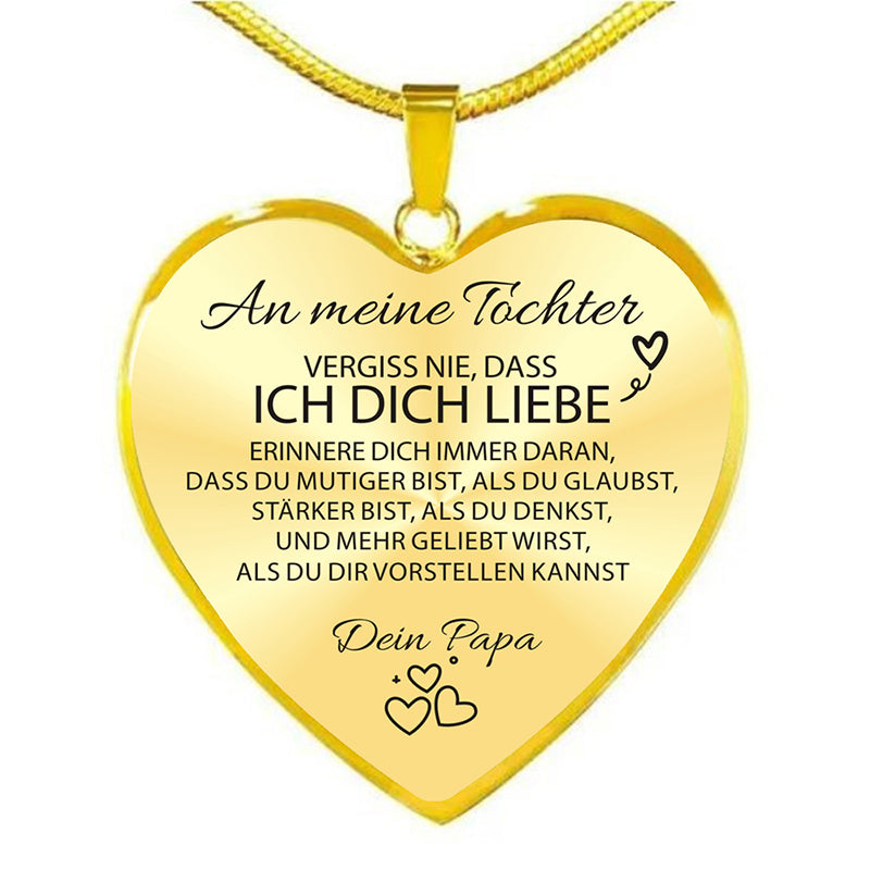 Herz Halskette für Tochter – „Ich liebe Dich“ Geschenk von Eltern – Inspirierender Schmuck in Gold oder Silber mit Schlangenkette