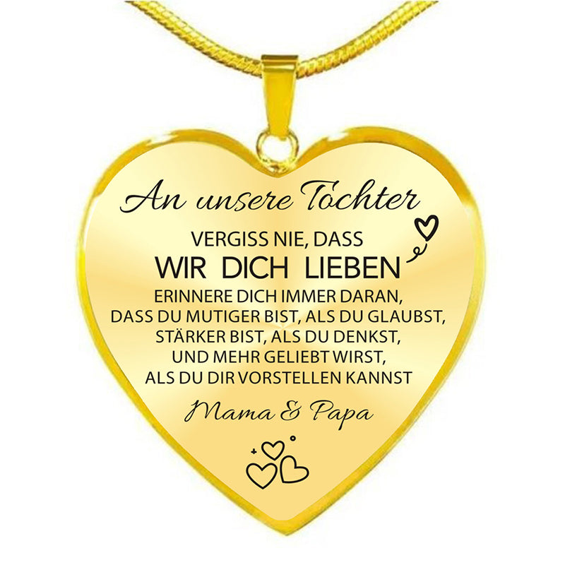 Herz Halskette für Tochter – „Ich liebe Dich“ Geschenk von Eltern – Inspirierender Schmuck in Gold oder Silber mit Schlangenkette