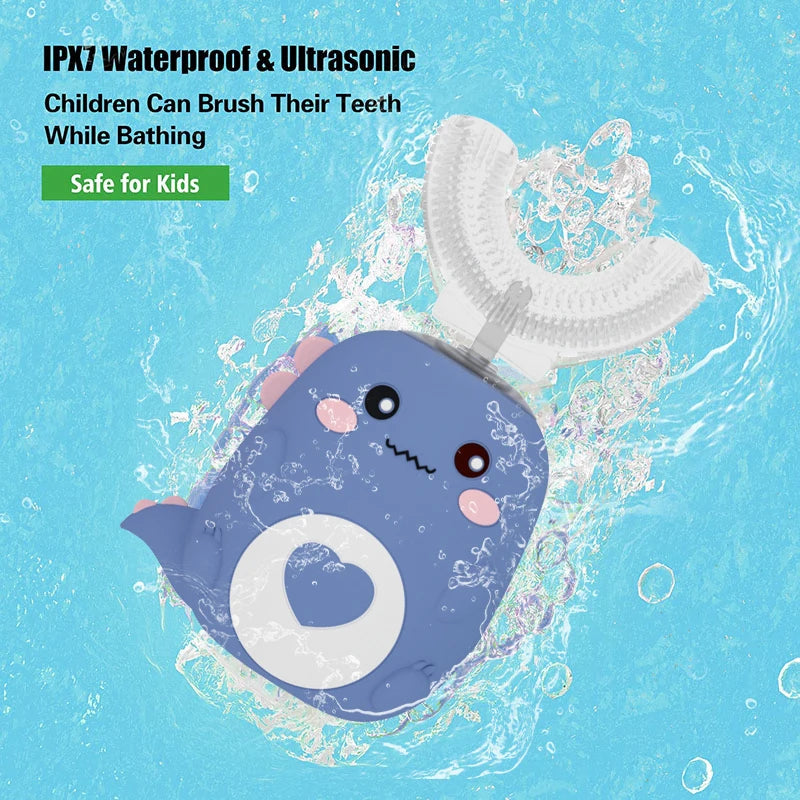 Kinder U-förmige elektrische Zahnbürste – 360° Smart Cartoon Silikon Zahnbürste (Automatisch & Wiederaufladbar, Sonic Technologie)