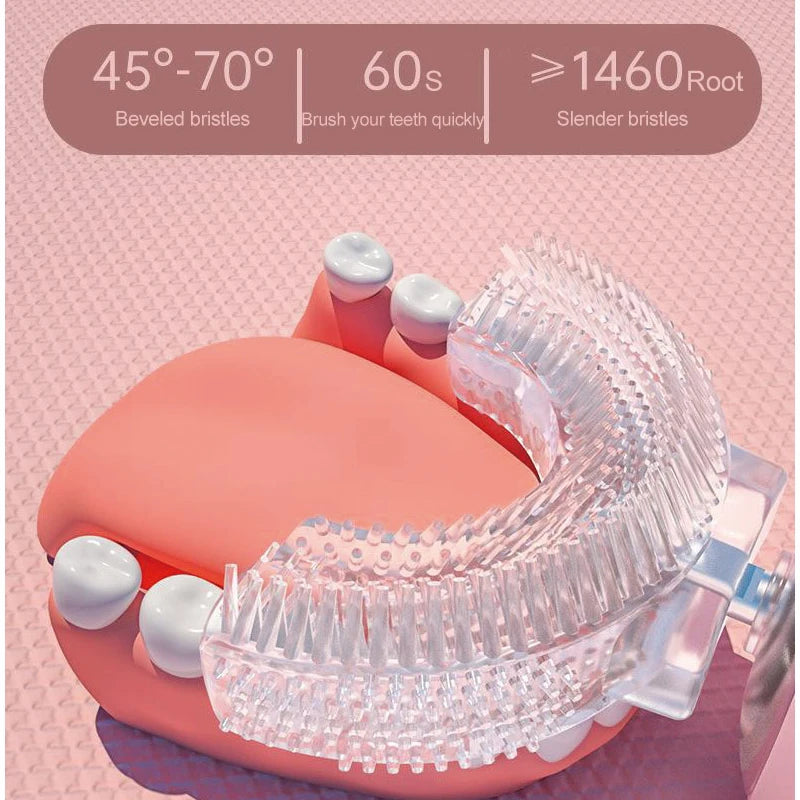 Kinder U-förmige elektrische Zahnbürste – 360° Smart Cartoon Silikon Zahnbürste (Automatisch & Wiederaufladbar, Sonic Technologie)