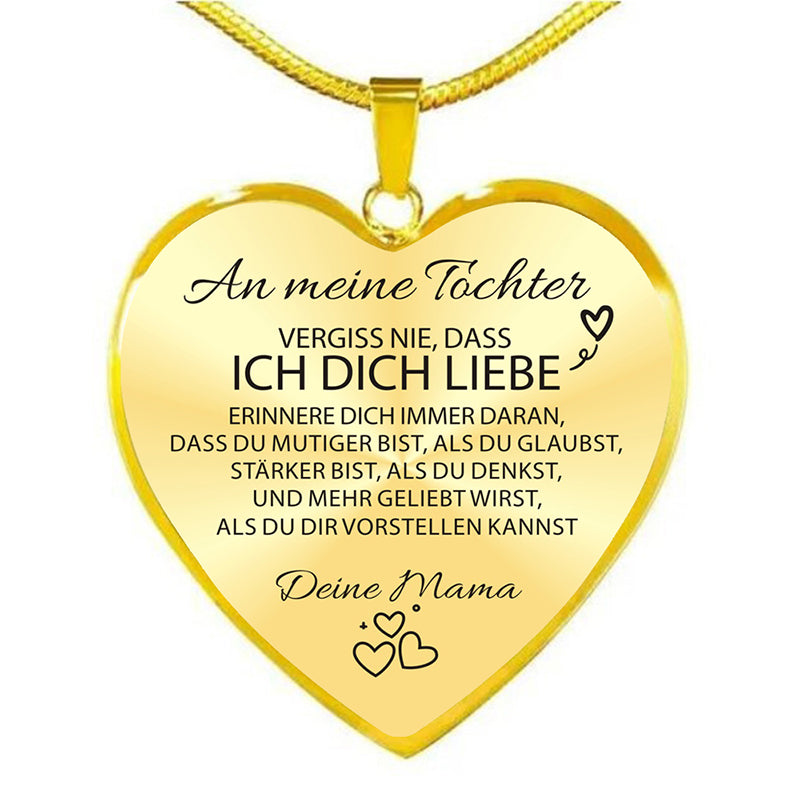 Herz Halskette für Tochter – „Ich liebe Dich“ Geschenk von Eltern – Inspirierender Schmuck in Gold oder Silber mit Schlangenkette