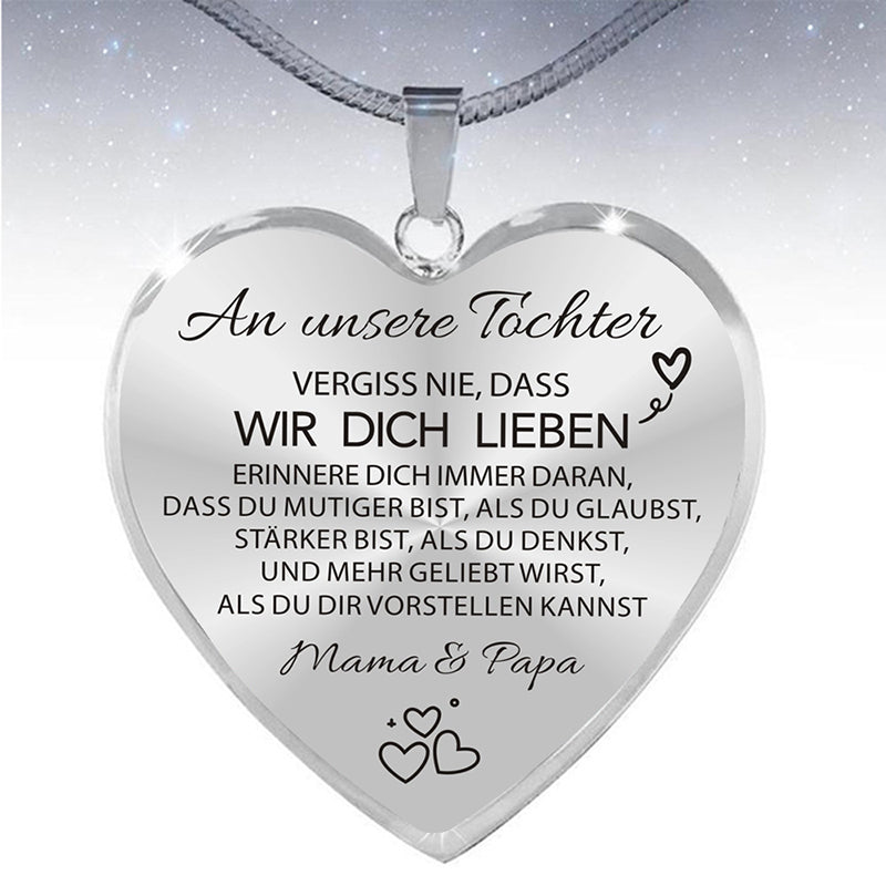 Herz Halskette für Tochter – „Ich liebe Dich“ Geschenk von Eltern – Inspirierender Schmuck in Gold oder Silber mit Schlangenkette